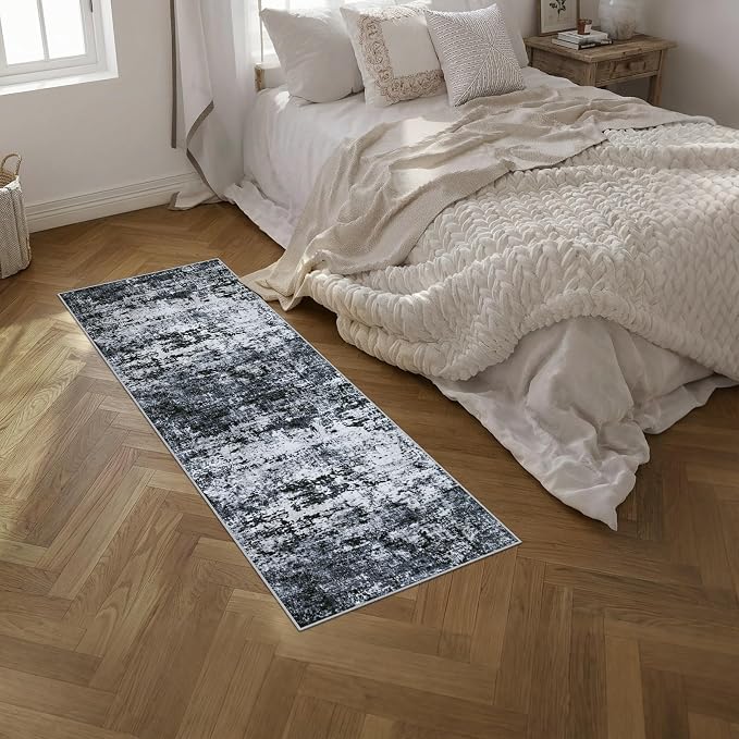 2'x6' Runner Rug Washable Rug: Modern Abstract Soft Thin Runner Rug Black - Image 3