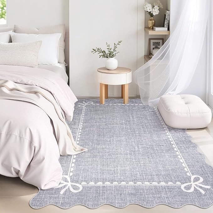 GarveeHome Scalloped Bow Rug for Living Room, Solid Grey Rug for Dorm, Washable - Image 3