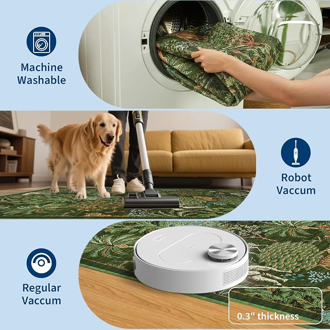 GarveeHome Jungle Round Washable Rugs 4ft Non-Slip Soft Round Rug - Image 5
