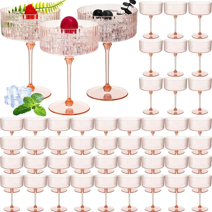 Jingmore 48 Pcs Ribbed Martini Glasses 10 oz Disposable Plastic Vintage Ribbed by Jingmore