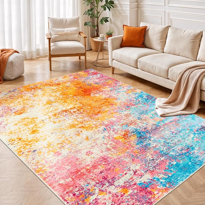 Rugflix 4x6 Area Rugs for Living Room, Washable Colorful Rainbow Rug by RugflixAreaRugs