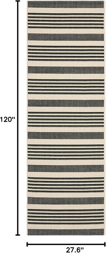 SAFAVIEH Courtyard Collection 2'3' x 10' Black/Bone CY6062 Stripe Indoor/ - Image 2