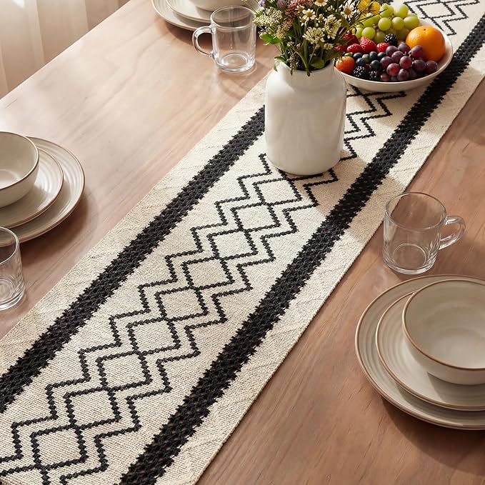 Artoid Mode Black Stripe Diamond Woven Table Runner 12x120 Inch | Holiday - Image 3