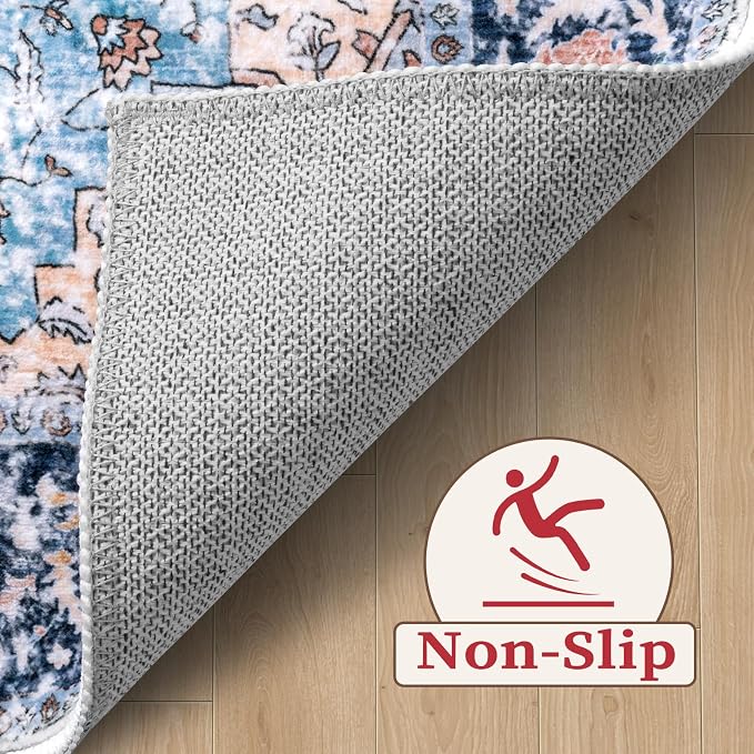 SERISSA Washable Rugs 6x9 Area Rugs, Large Non-Slip Boho Living Room Blue - Image 4
