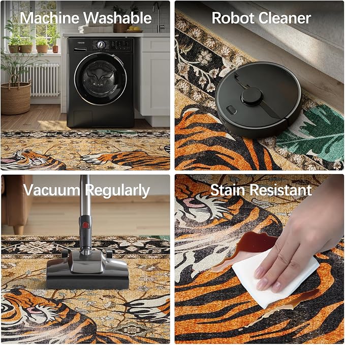 DCX Washable 3x5 Tiger Rug, Soft Low Pile Carpet, Kid & Pet Friendly - Image 6