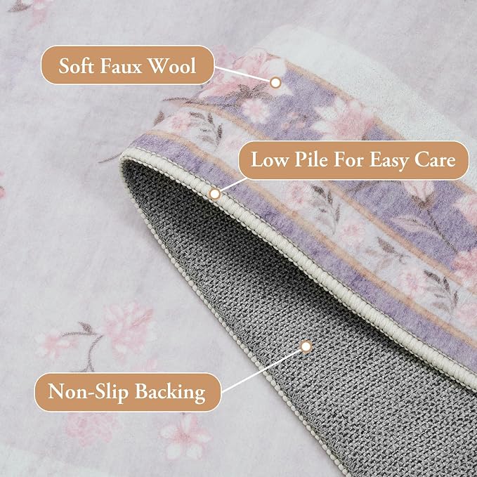LIVEBOX Floral Washable Rug 2x3, Lavender Bathroom Rugs Non Slip Soft Bedroom - Image 6