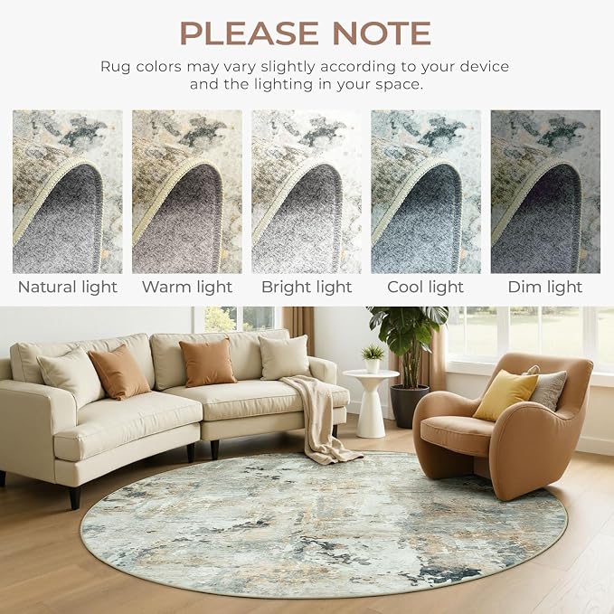 Abstract Round Rugs 6ft, Non-Slip Washable Circle Rug - Image 3