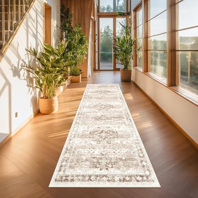 Hazo Haus Beige Washable 2'6"x8' Wide Hallway Runners, Kitchen Runner Rug - Image 3