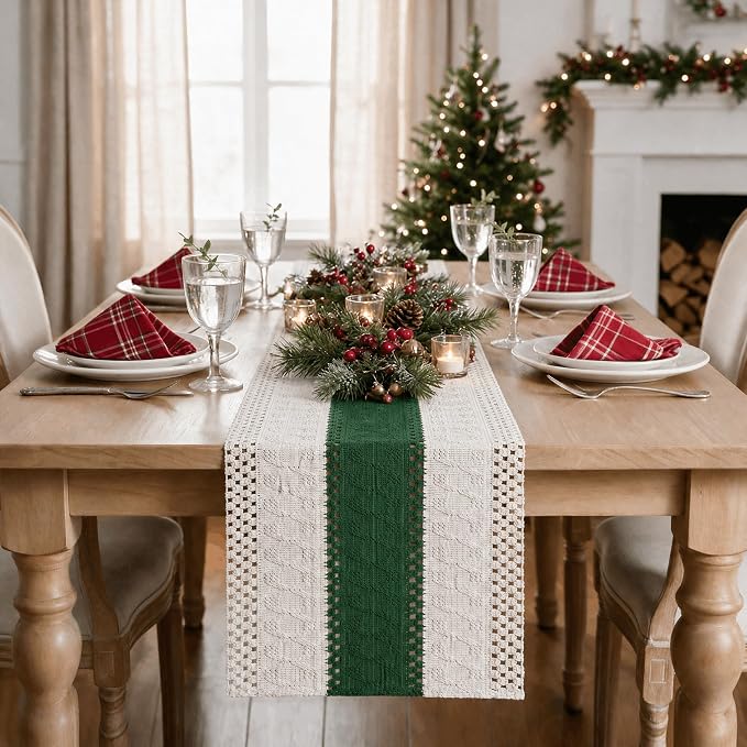 Artoid Mode Dark Green Farmhouse Rustic Table Runner 12x120 Inch | Seasonal - Image 2