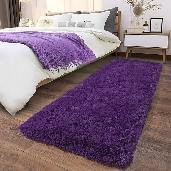 Soft Runner Rugs for Bedroom Hallways, 2 Packs 2x6 Purple Fluffy Shag Throw - Image 8