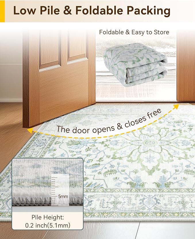 RELEANY Area Rugs Runner 2'x5' Washable Non-Slip, Floral Vintage Distress - Image 5