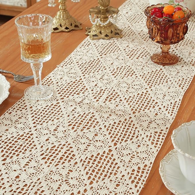 meioro Crochet Lace Table Runner, 12x48 Inch Boho Cotton Table Runners - Image 4