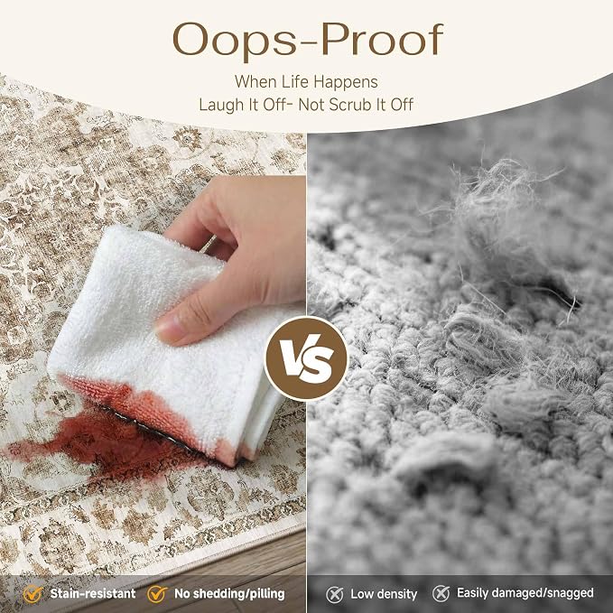 8x10 Washable Neutral Area Rug Brown Vintage Living Room Bedroom Carpet - Image 5