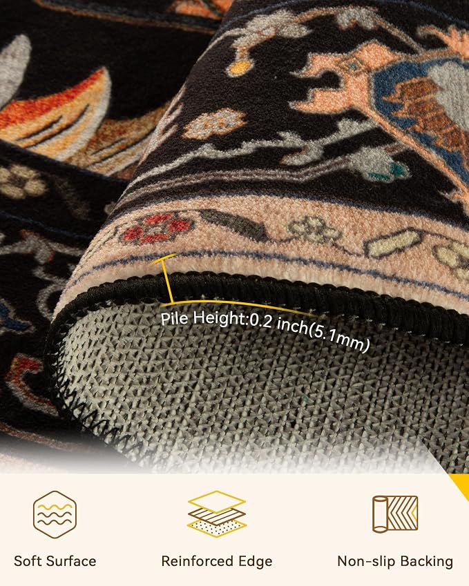 RELEANY Area Rugs Round 8ft Washable Non-Slip, Floral Vintage Distress - Image 4