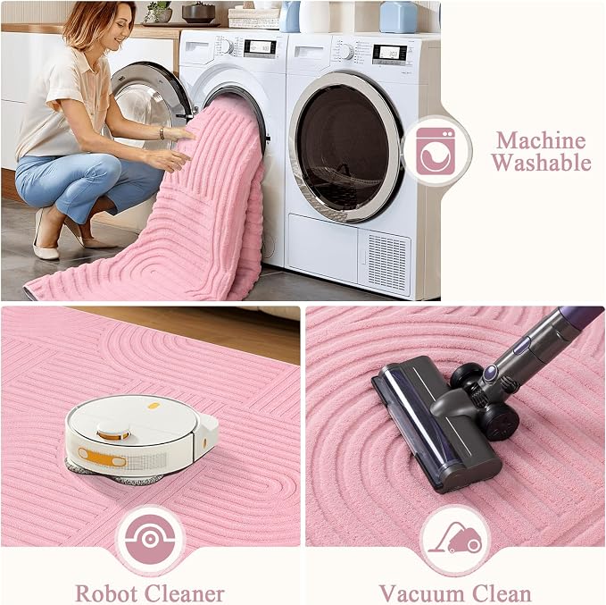 Pauwer Pink Area Rug for Girls Bedroom 6x9 Soft Fluffy Non Slip Machine - Image 6