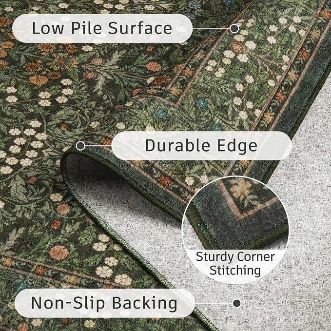DCX Green 8x10 Area Rugs, Machine Washable Non Slip Stain Resistant Soft - Image 6