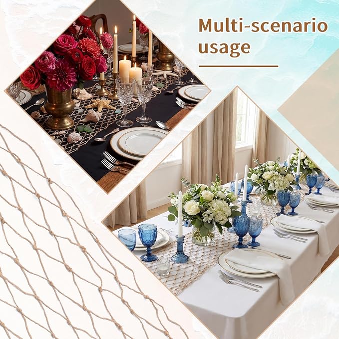 SATINIOR 24 Pcs 12 x 72'' Fishing Net Table Runner Party Decoration, Linen | - Image 5
