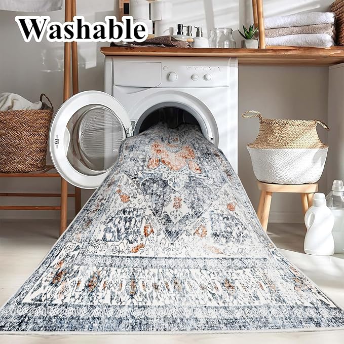 CHAMPLANT Area Rug 6x9 Washable Rug Gray Vintage Traditional Floor Cover Thin - Image 2