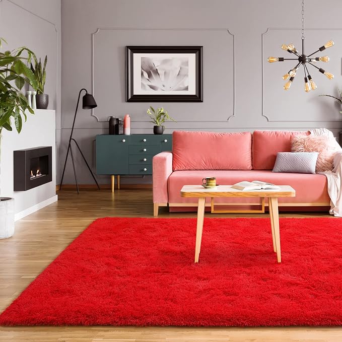 BENRON Fluffy Rugs for Living Room 5x8 Red, Washable Large Area Rugs for - Image 3