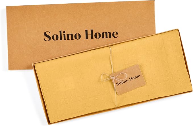 Solino Home 100% Pure Linen Dining Table Runner Yellow, Fete 14 x 132 in | - Image 5