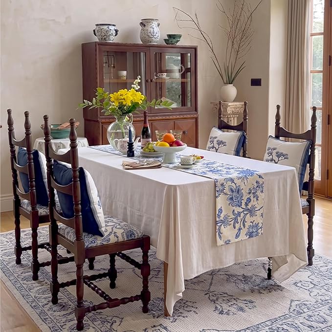 Waterproof Beige and Blue Table Runner - Image 5