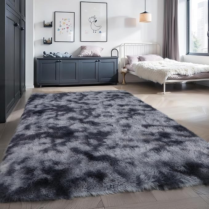 KICHOWUA 5x8 Dark Grey Fluffy Shag Rug - Image 8