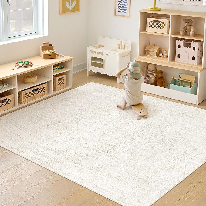 6x9 Area Rugs for Living Room: Washable Vintage Floral Rug Low Pile Non-Slip - Image 5