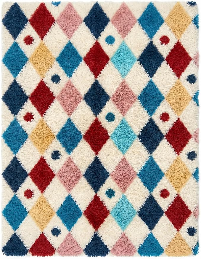 PureCozy Checkered Rug 8x10 Fluffy Shag Living Room Colorful Area Rug Modern - Image 7