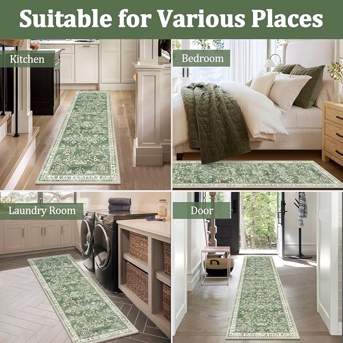 Yamaziot Washable Runner Rug 2x7 – Non Slip Boho Floral Hallway Runner Rug - Image 7
