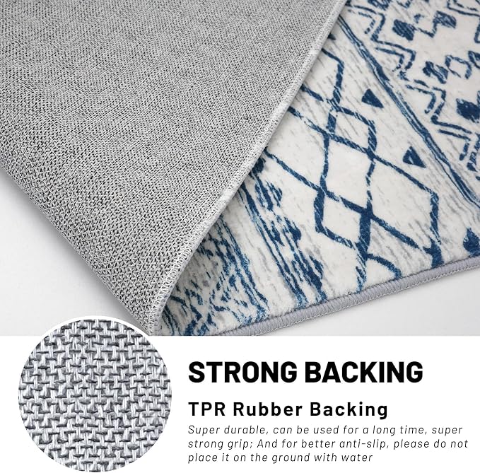 KUTA Moroccan Washable Hallway Runner Rug, 2x8 Non-Slip Vintage Blue White Boho - Image 6