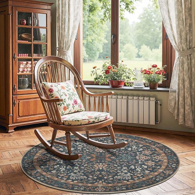 jinchan Zenith Round Rug 5ft Area Rug Soft 5'Round Floral Aesthetic Rug by JINCHAN