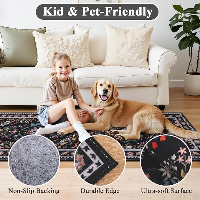 HEBE Washable Hallway Runner Rug 2'x 8' Non Slip Kitchen Rugs Runner, Low Pile - Image 3
