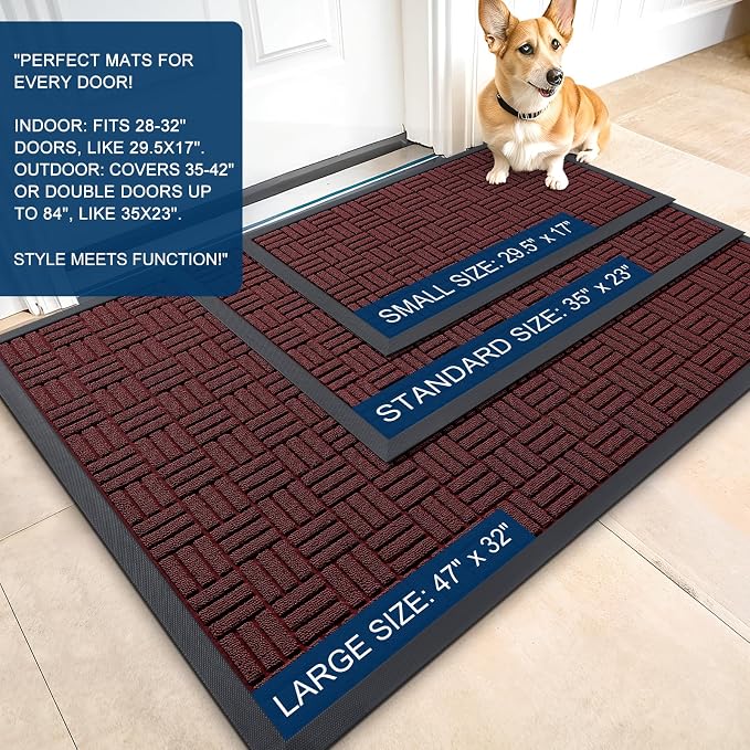 OLANLY Front Door Mat Outside Entrance 33x21, Heavy Duty Sturdy Natural Rubber - Image 2