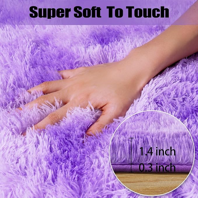 qulint 4x6 Area Rugs for Bedroom, Fluffy Soft Purple Rug for Kids Room Fuzzy - Image 2