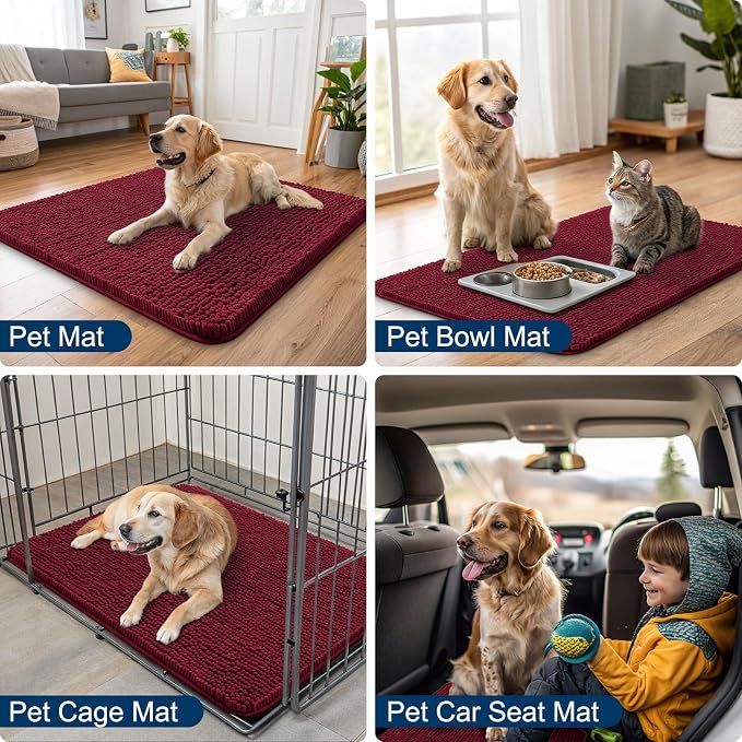Smiry Dog Door Mat for Muddy Paws 48x30, Absorbent Dirt Trapper, Non-Slip - Image 6