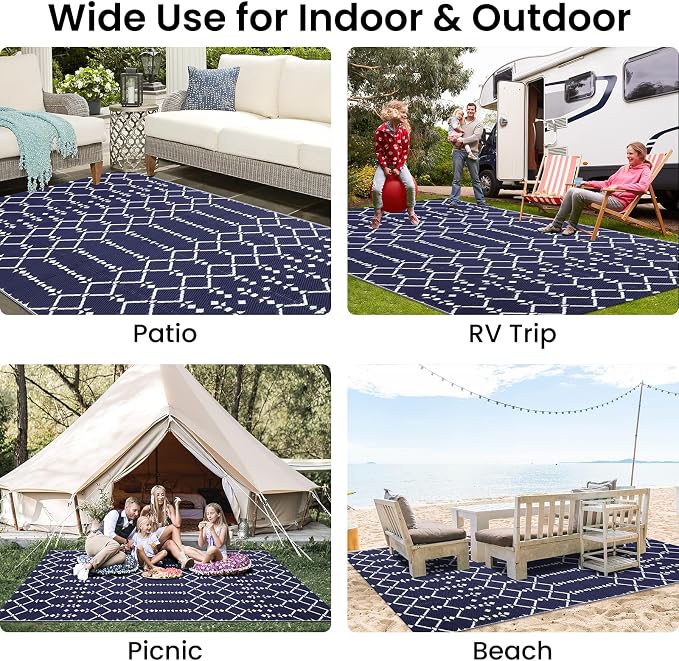 Smiry Outdoor Rug 5x8 ft, Waterproof Reversible Plastic Straw Rugs, Boho - Image 7