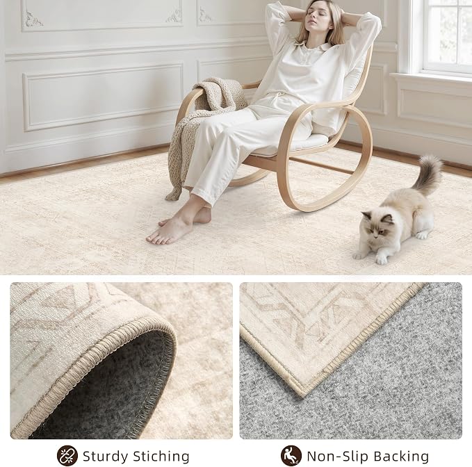 10x14 Area Rugs for Living Room: Vintage Boho Neutral Washable Rug Indoor Soft - Image 4