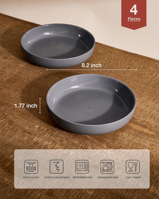 famiware Milkyway 33 oz Pasta Bowls Set of 4, Dark Gray | Scratch-Resistant - Image 2
