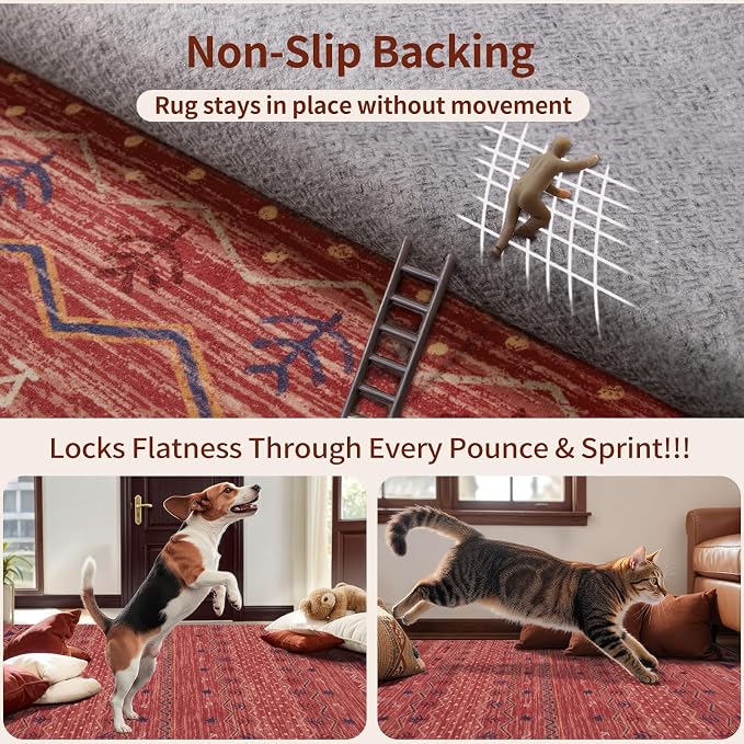 SERISSA Hallway Runner Rug, 2x10 Washable Non-Slip Red Ochre Runners - Image 5