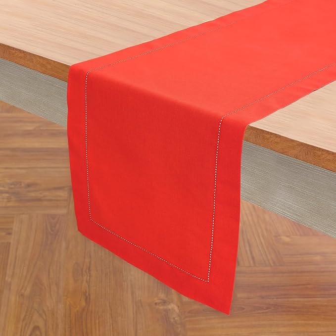 Solino Home Cotton Linen Dining Table Runner Poppy Red Woven, 14 x 60 in | - Image 2