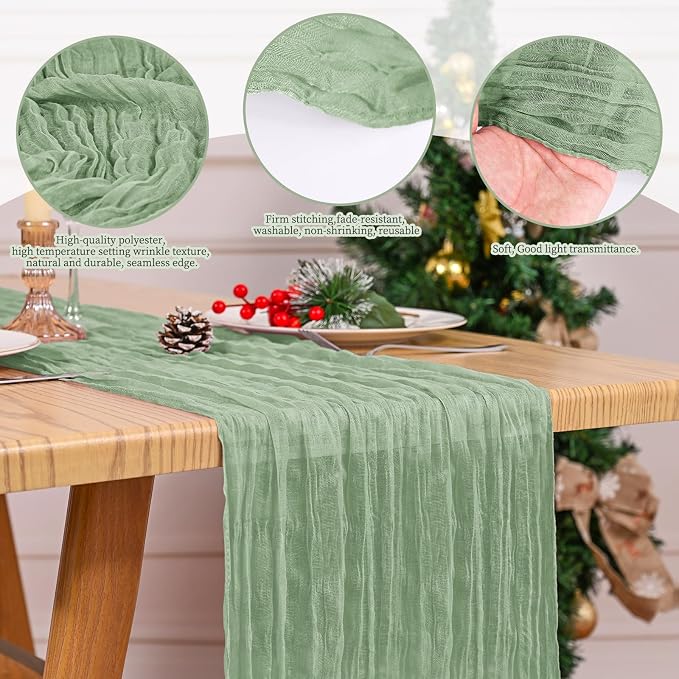 8 Pack Sage Green Table Runner 17 x 108inch Cheesecloth Table Runner Boho Gauze - Image 5