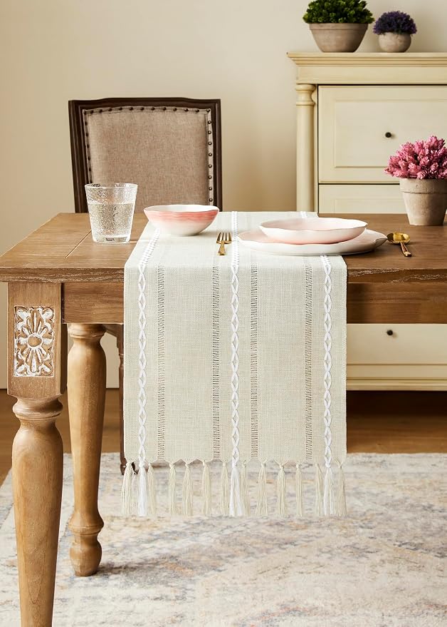 Hemstitched Farmhouse Table Runner, Cotton Linen Table Runners 108 Inches Long - Image 2