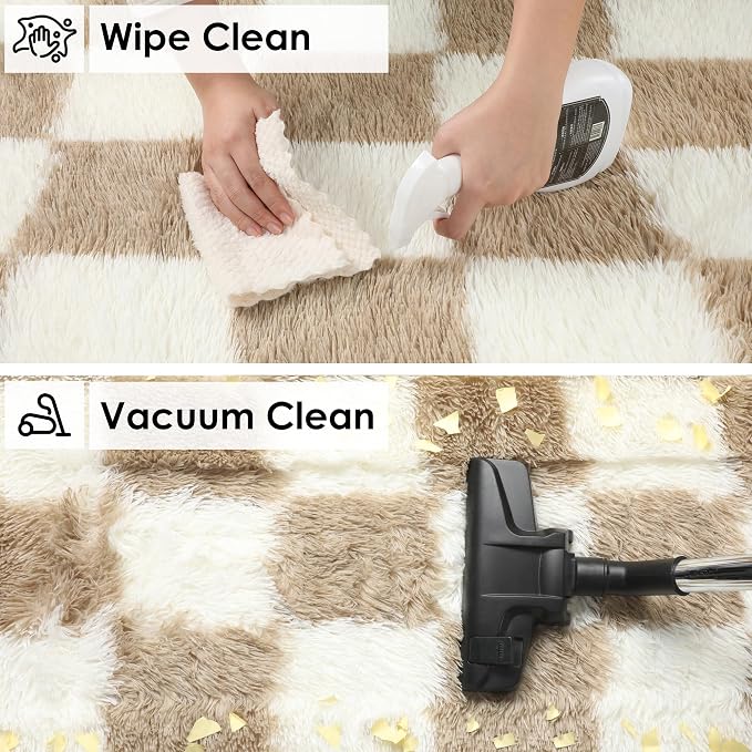 KICMOR Living Room Rug 7x9 Area Rug, Large Fluffy Shag Shaggy Fuzzy Checkered - Image 4