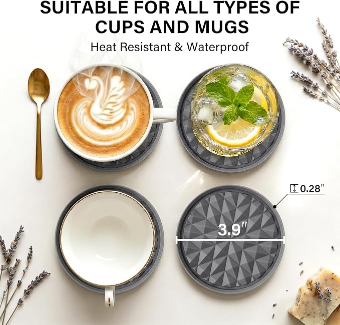 Silicone Drink Coasters Set of 6, Desk Cup Coaster | Prevents - Image 3