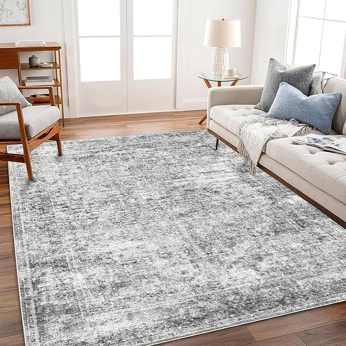 CHAMPLANT 5x7 Washable Area Rug Gray Vintage Traditional Floor Cover Foldable by CHAMPLANT