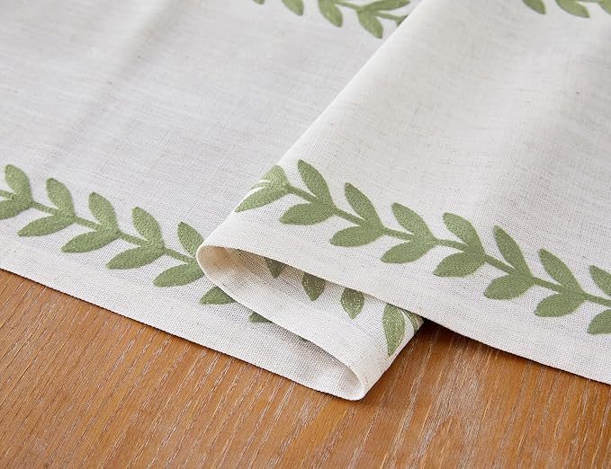 Wracra Embroidered Table Runner, Sage Green Table Runners 36 Inches Long | - Image 5
