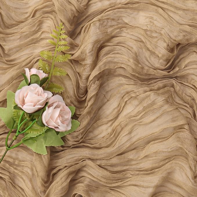 Khaki 10FT Cheesecloth Table Runner Boho Gauze Fabric Table Runner Rustic Sheer - Image 5