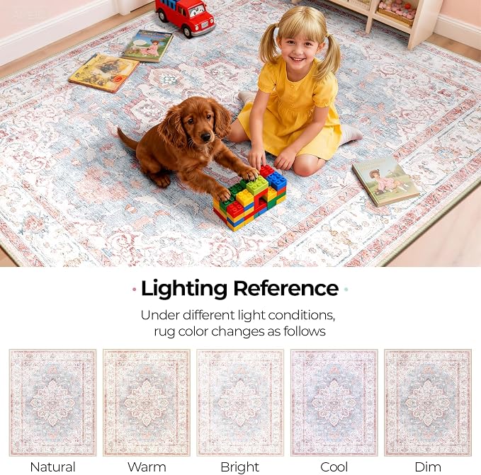 CAPALOCA Machine Washable Rugs Nursery Rug 5x8 Cute Girl Non Slip Low Pile - Image 8