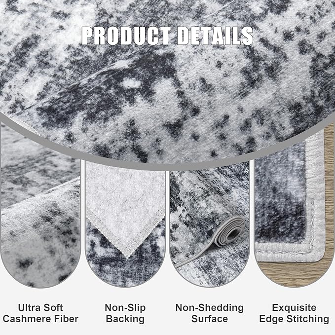 Round Area Rug for Living Room: 8 ft Washable Modern Abstract Soft Thin Rug - Image 6