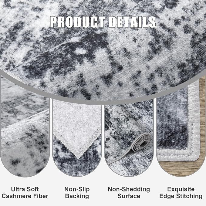 2.6'x10' Runner Rug Washable Rug: Modern Abstract Soft Thin Runner Rug Dark - Image 3